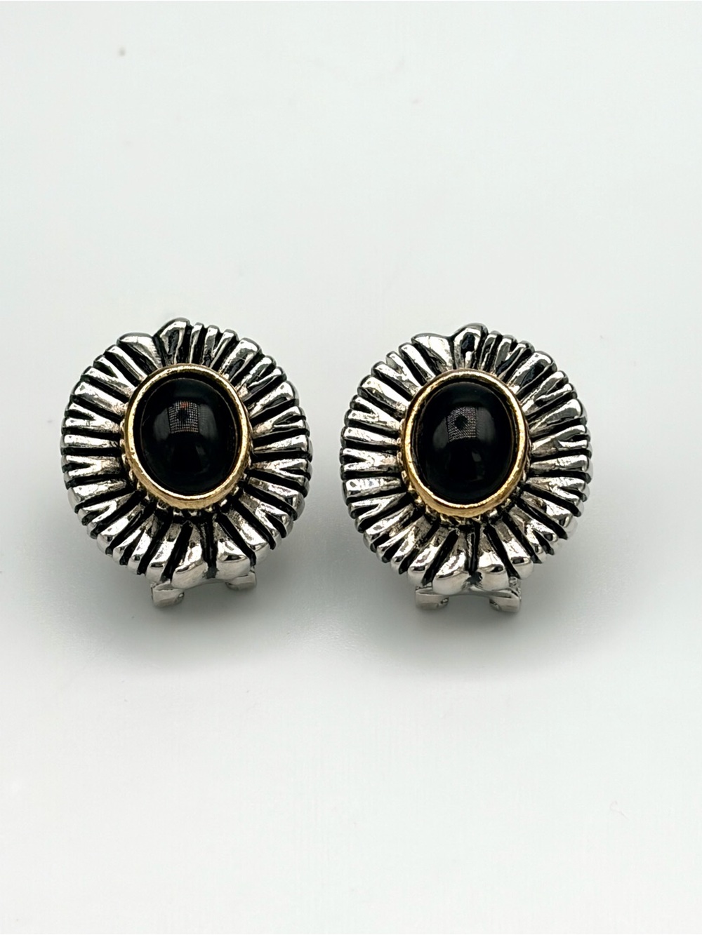 John Medeiros Sunburst Onyx 14k Gold and Hypoallergenic Silver Alloy Earrings